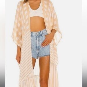 Free People Kenna Kimono Light Orange and Cream Patterned